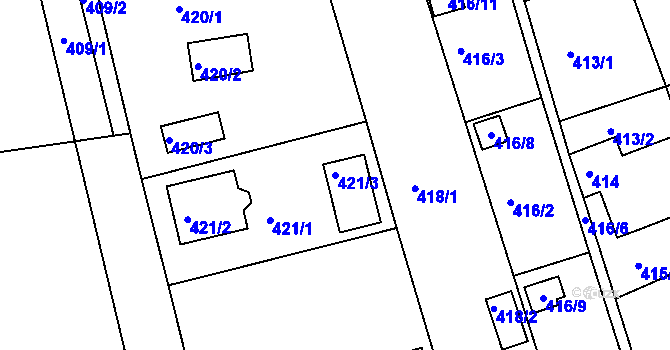 Parcela st. 421/3 v KÚ Dýšina, Katastrální mapa