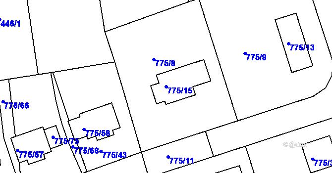 Parcela st. 775/15 v KÚ Dýšina, Katastrální mapa