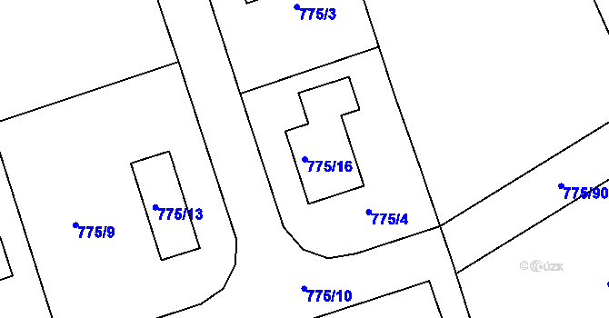 Parcela st. 775/16 v KÚ Dýšina, Katastrální mapa