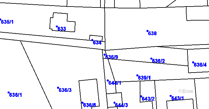 Parcela st. 636/9 v KÚ Dýšina, Katastrální mapa