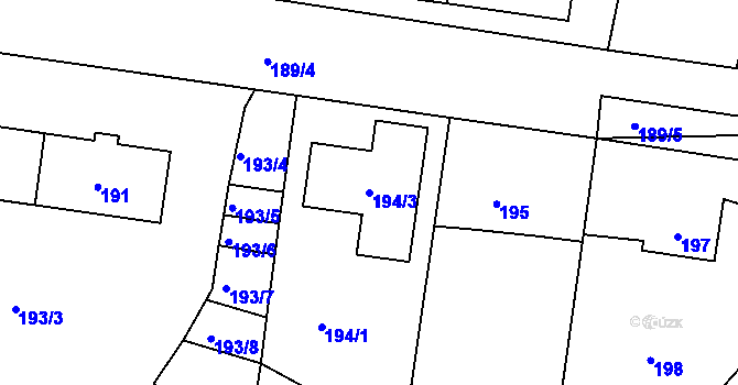 Parcela st. 194/3 v KÚ Dýšina, Katastrální mapa