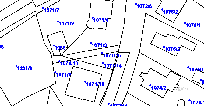 Parcela st. 1071/15 v KÚ Dýšina, Katastrální mapa