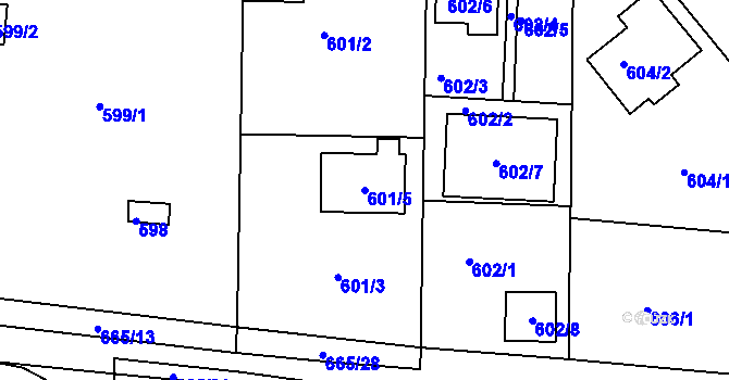 Parcela st. 601/5 v KÚ Dýšina, Katastrální mapa