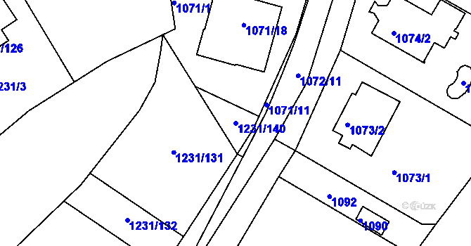 Parcela st. 1231/140 v KÚ Dýšina, Katastrální mapa