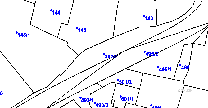 Parcela st. 392/7 v KÚ Dýšina, Katastrální mapa