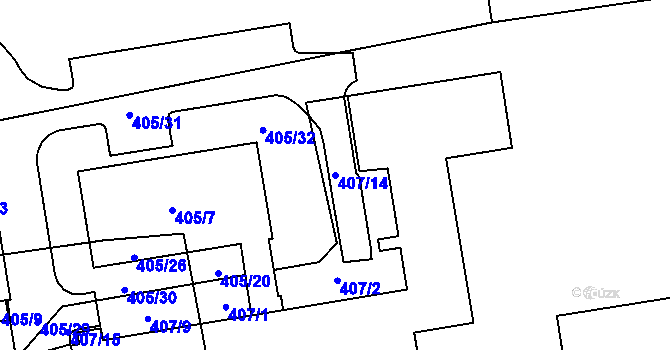 Parcela st. 407/14 v KÚ Dýšina, Katastrální mapa