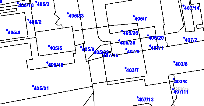 Parcela st. 407/15 v KÚ Dýšina, Katastrální mapa