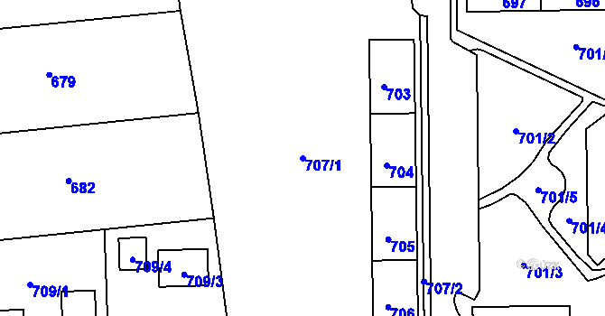 Parcela st. 707/1 v KÚ Dýšina, Katastrální mapa