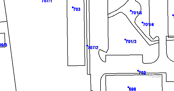 Parcela st. 707/2 v KÚ Dýšina, Katastrální mapa