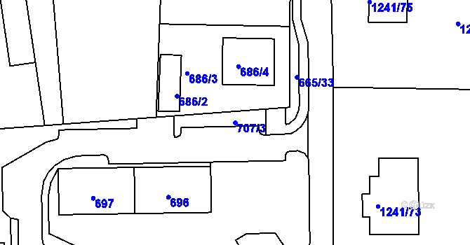 Parcela st. 707/3 v KÚ Dýšina, Katastrální mapa