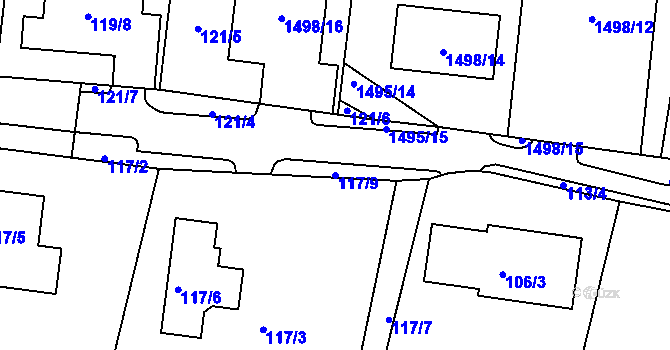Parcela st. 117/9 v KÚ Dýšina, Katastrální mapa