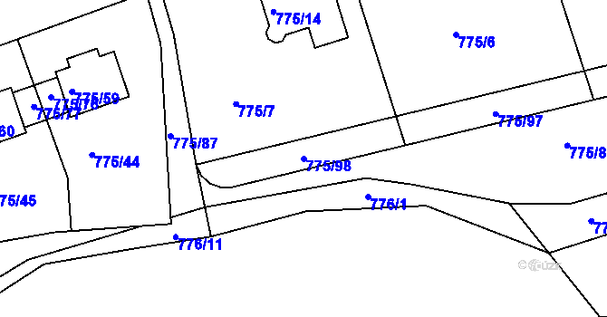 Parcela st. 775/98 v KÚ Dýšina, Katastrální mapa