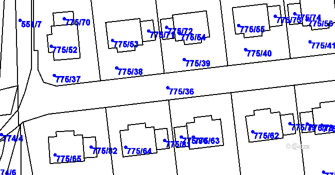 Parcela st. 775/36 v KÚ Dýšina, Katastrální mapa
