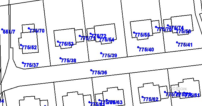Parcela st. 775/39 v KÚ Dýšina, Katastrální mapa