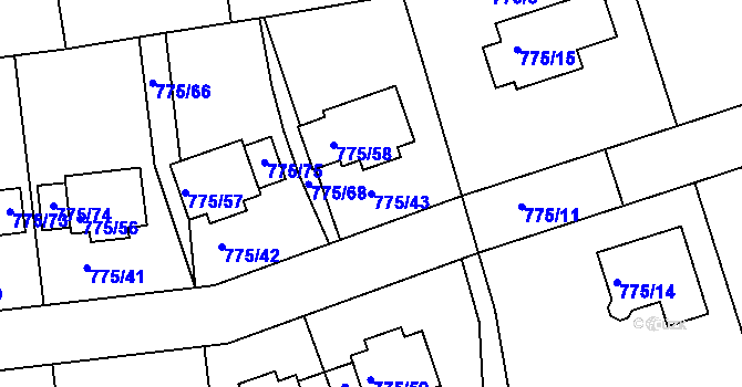 Parcela st. 775/43 v KÚ Dýšina, Katastrální mapa