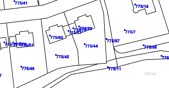 Parcela st. 775/44 v KÚ Dýšina, Katastrální mapa