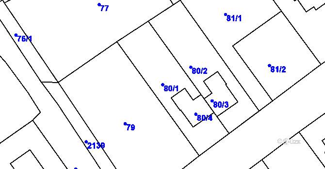 Parcela st. 80/1 v KÚ Dýšina, Katastrální mapa