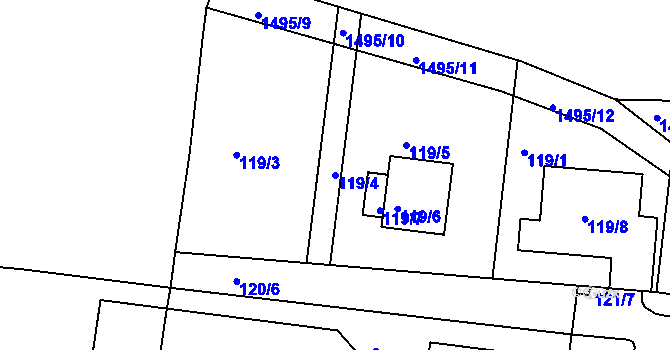 Parcela st. 119/4 v KÚ Dýšina, Katastrální mapa