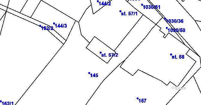 Parcela st. 57/2 v KÚ Dzbel, Katastrální mapa