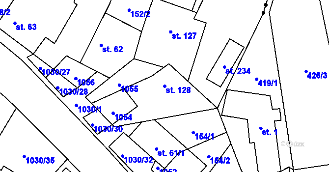 Parcela st. 128 v KÚ Dzbel, Katastrální mapa
