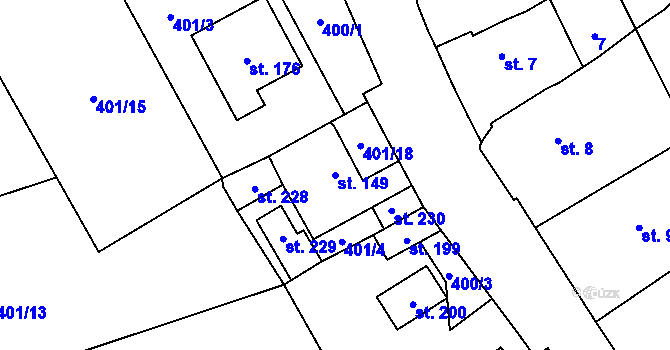 Parcela st. 149 v KÚ Dzbel, Katastrální mapa