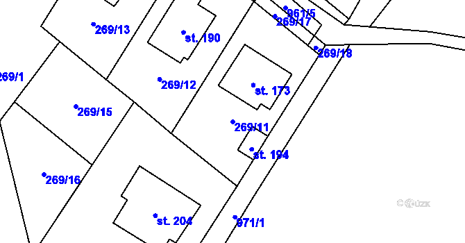 Parcela st. 269/11 v KÚ Dzbel, Katastrální mapa