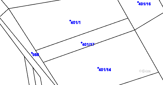 Parcela st. 401/17 v KÚ Dzbel, Katastrální mapa