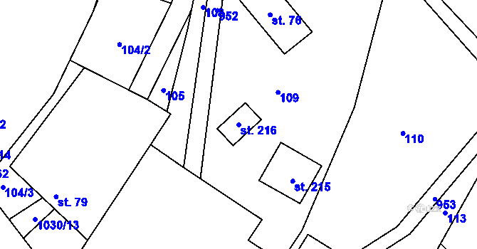 Parcela st. 216 v KÚ Dzbel, Katastrální mapa