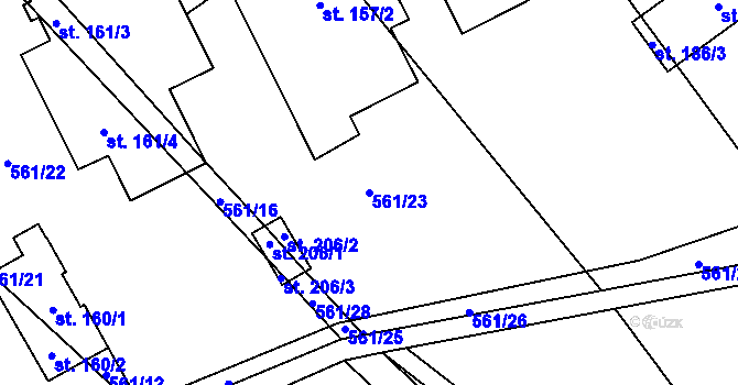 Parcela st. 561/23 v KÚ Dzbel, Katastrální mapa