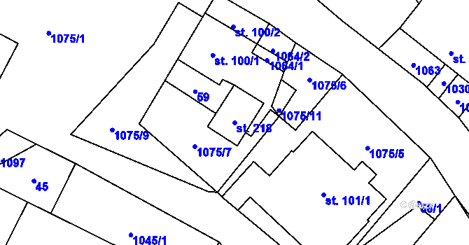 Parcela st. 218 v KÚ Dzbel, Katastrální mapa