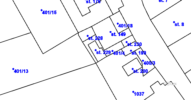 Parcela st. 229 v KÚ Dzbel, Katastrální mapa