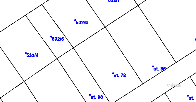 Parcela st. 527/4 v KÚ Džbánice, Katastrální mapa