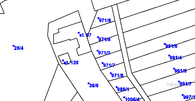 Parcela st. 971/3 v KÚ Džbánice, Katastrální mapa
