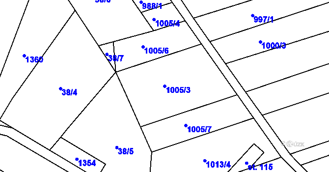 Parcela st. 1005/3 v KÚ Džbánice, Katastrální mapa