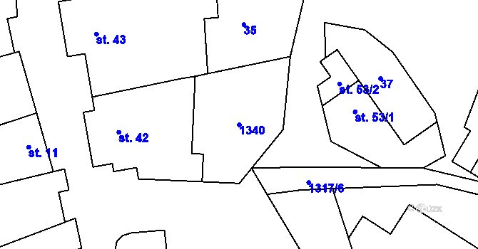 Parcela st. 1340 v KÚ Džbánice, Katastrální mapa