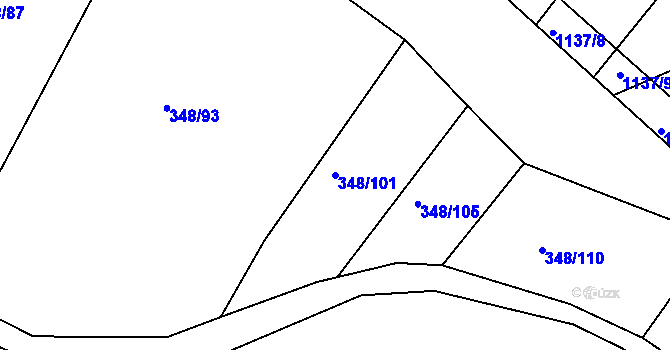 Parcela st. 348/101 v KÚ Džbánice, Katastrální mapa