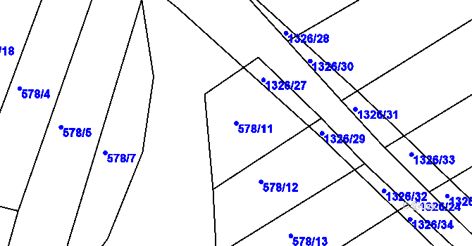 Parcela st. 578/11 v KÚ Džbánice, Katastrální mapa