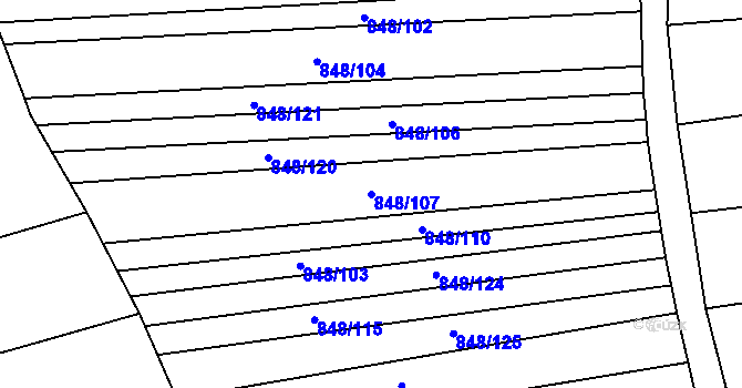 Parcela st. 848/107 v KÚ Džbánice, Katastrální mapa