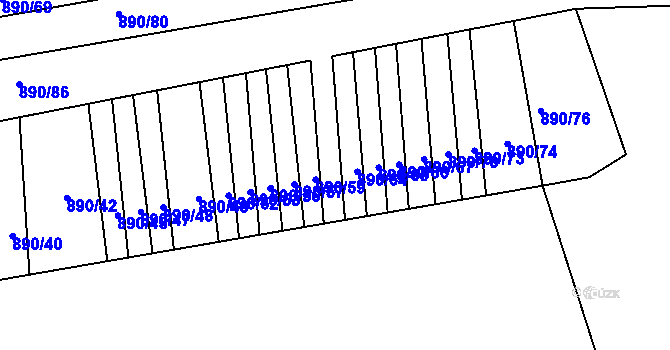 Parcela st. 890/61 v KÚ Džbánice, Katastrální mapa