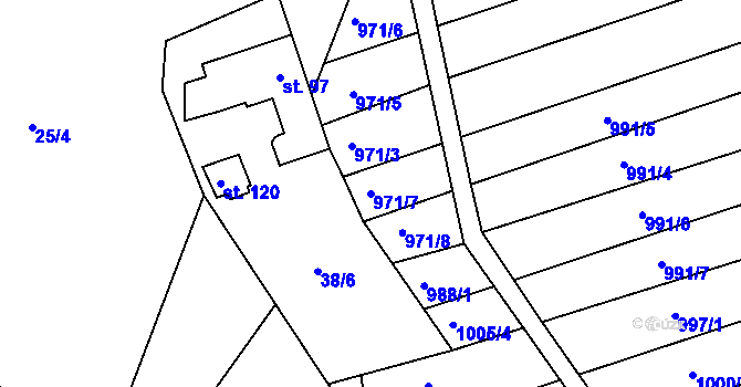 Parcela st. 971/7 v KÚ Džbánice, Katastrální mapa