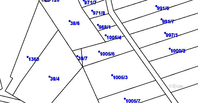 Parcela st. 1005/6 v KÚ Džbánice, Katastrální mapa