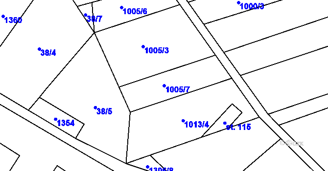 Parcela st. 1005/7 v KÚ Džbánice, Katastrální mapa