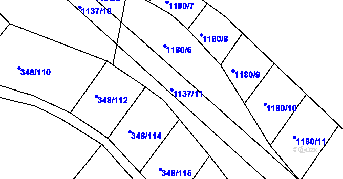 Parcela st. 1137/11 v KÚ Džbánice, Katastrální mapa