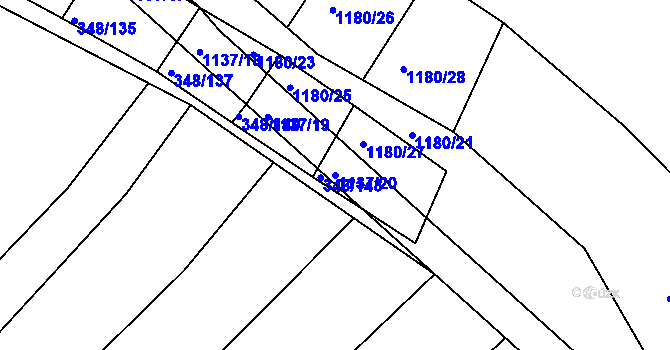 Parcela st. 1137/20 v KÚ Džbánice, Katastrální mapa
