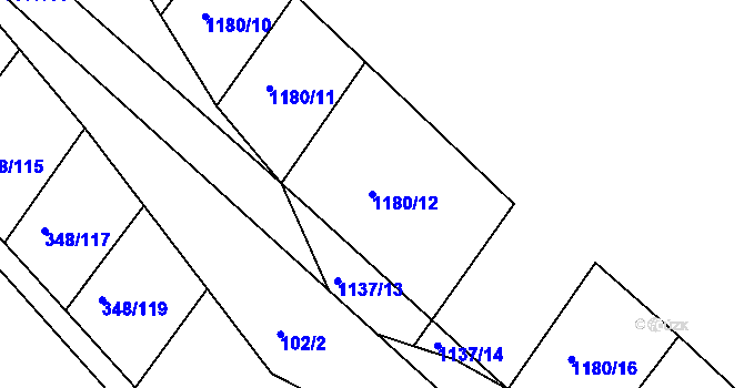 Parcela st. 1180/12 v KÚ Džbánice, Katastrální mapa