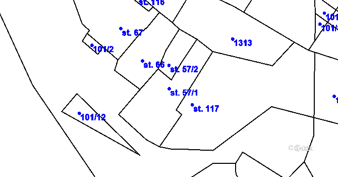 Parcela st. 57/1 v KÚ Džbánice, Katastrální mapa
