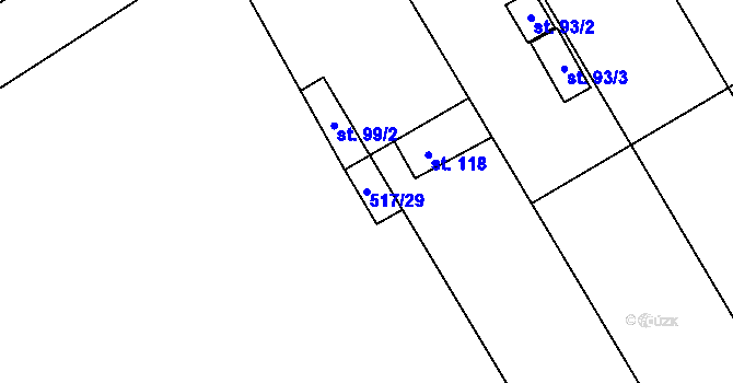 Parcela st. 517/29 v KÚ Džbánice, Katastrální mapa