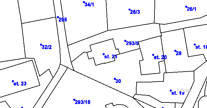 Parcela st. 21 v KÚ Džbánov u Litomyšle, Katastrální mapa