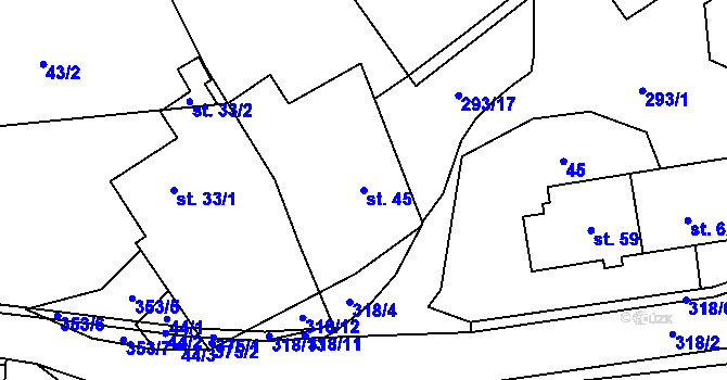 Parcela st. 45 v KÚ Džbánov u Litomyšle, Katastrální mapa