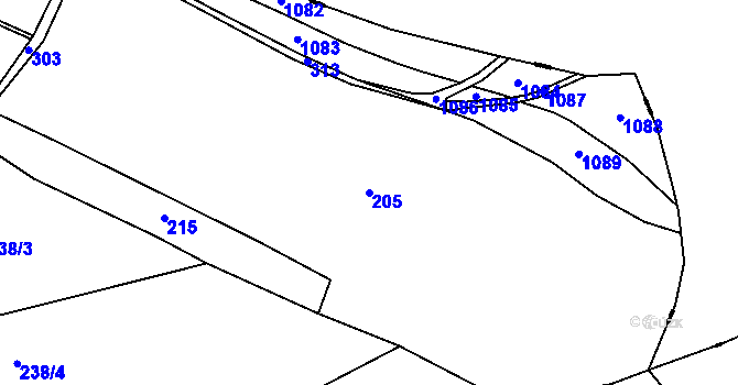 Parcela st. 205 v KÚ Džbánov u Litomyšle, Katastrální mapa